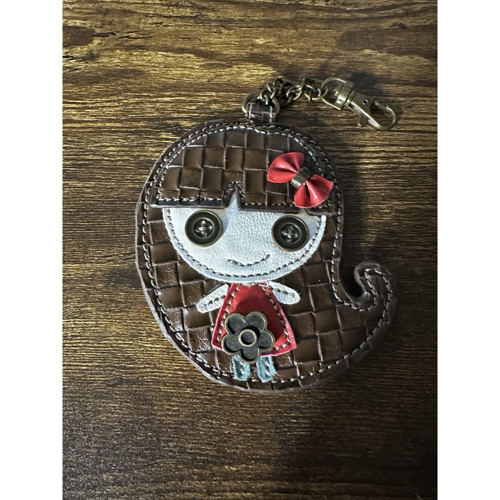 CHALA Handbags Girl Coin Purse Keychain Pouch Brown Red Bow Character So Cute!